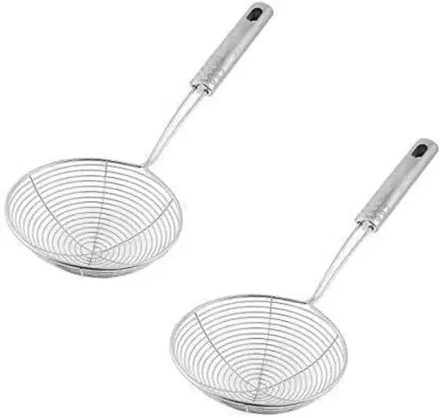 Stainless Steel Deep Fry Strainer, Pack of 2, Silver