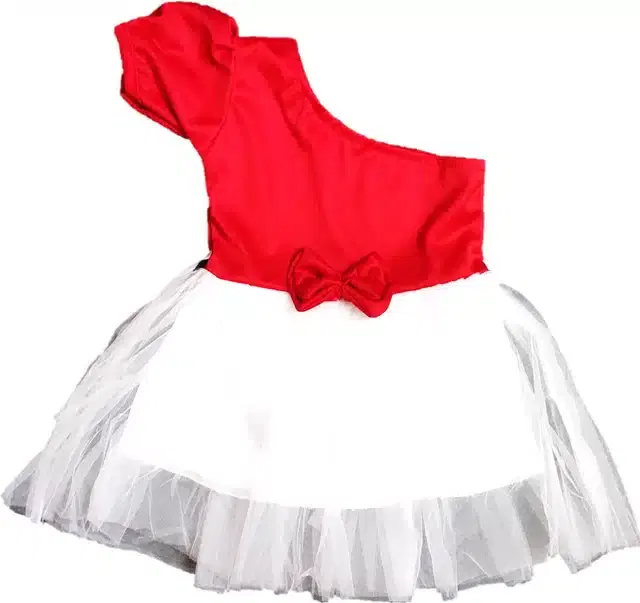 Netted Frock for Girls (Red & Pink, 3-6 Months)