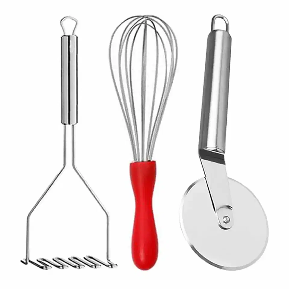 Oc9 Stainless Steel Egg Whisk & Pizza Cutter & Potato Masher For Kitchen Tool Set, Oc-186