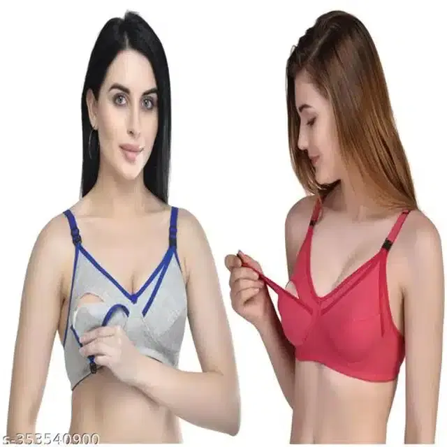 Polycotton Feeding Bra for Women, Pack of 2 (Assorted, XXL)
