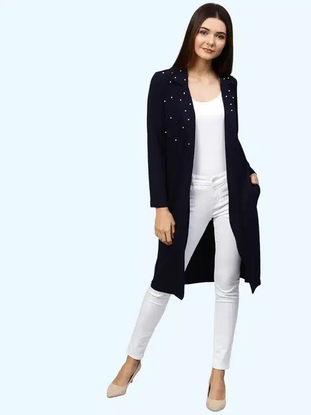 Full Sleeves Shrug for Women (Blue, M)