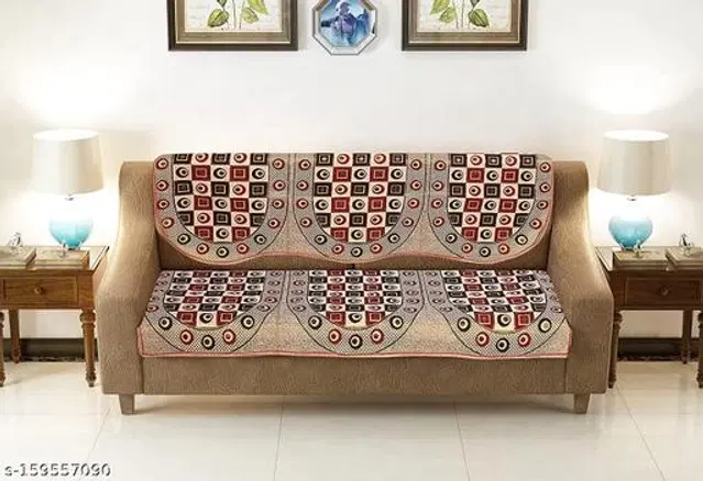 Polycotton 3 Seater Sofa Covers, Red & Black, Set of 1