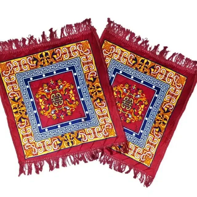 Velvet Pooja Mat for Home, Multicolor, 19x19 inches, Pack of 2