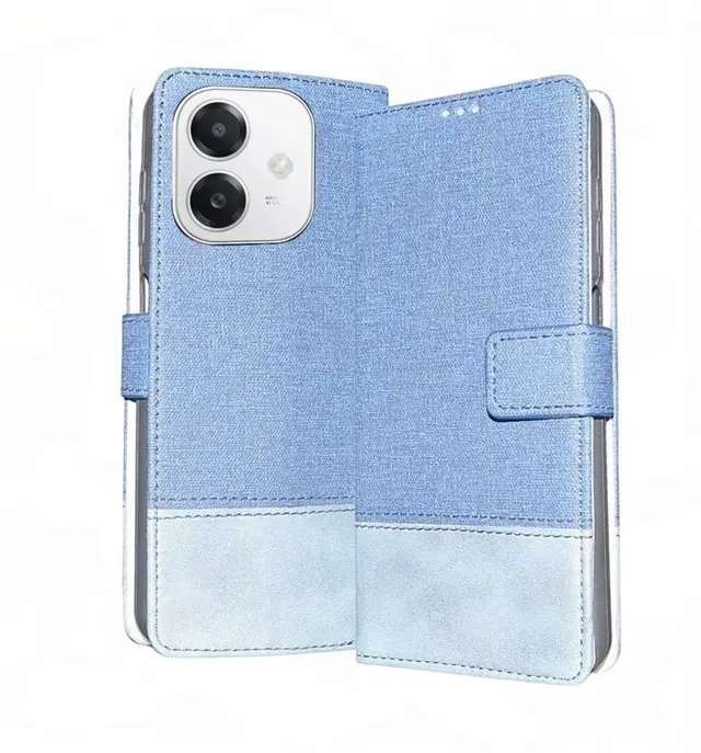 Artificial Leather Mobile Flip Cover for Oppo Cph2641 / A3X 4G /A3 5G, Blue