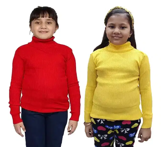 Full Sleeves Solid Sweater for Girls, Pack of 2 (Red & Yellow, 3-6 Months)