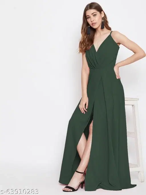 Crepe Solid Dress for Women, Green (XS)