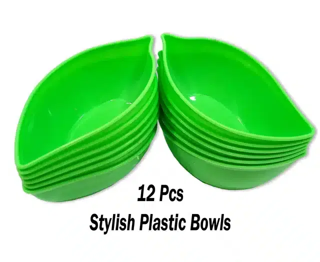 Plastic Snacks & Dessert Bowl Set, Green, Pack of 12