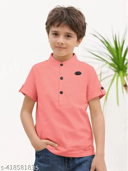 Solid Cotton Blend Kurta Set for Boys (Orange, 10-11 Years)