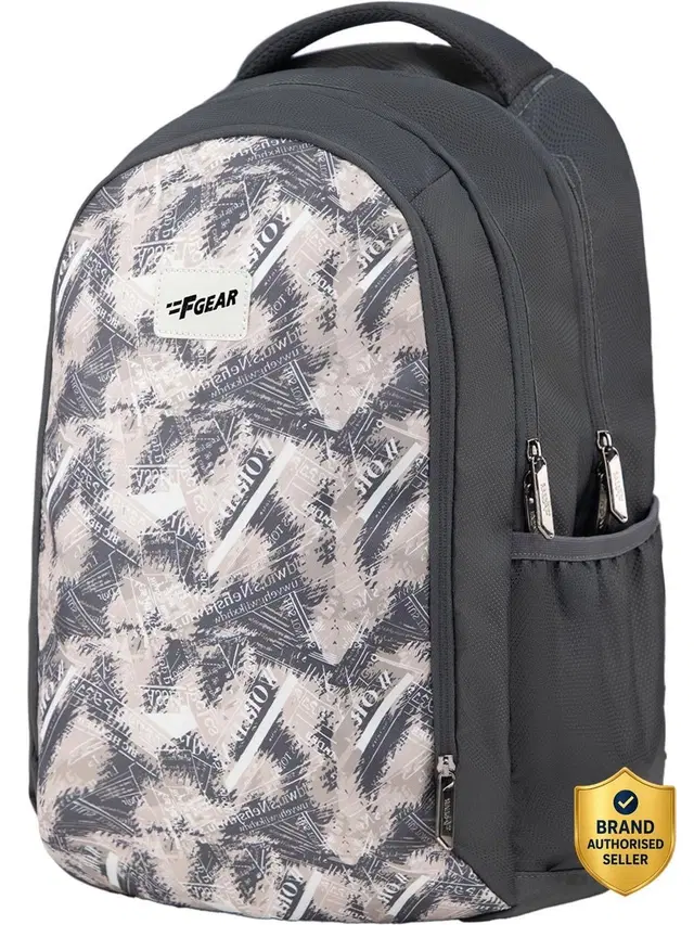 F Gear Large 34 L Backpack Shinra School Backpack, 3 Compartments, Airflow Padded Panel With Bottle Holder (Grey)
