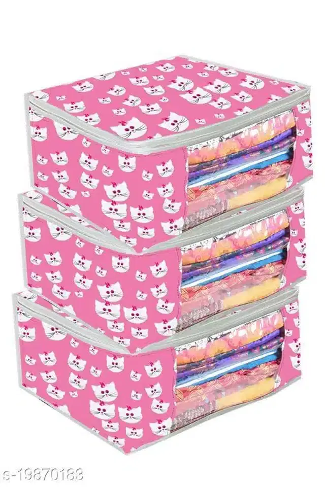 PVC Foldable Under Bed Storage, Pink, Pack of 3