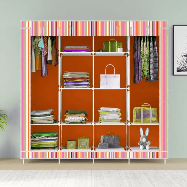 Plastic Printed Collapsible Wardrobe, Orange