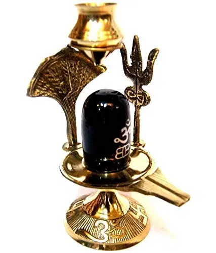 Shiva Linga For Pooja, Black & Gold, Pack Of 1