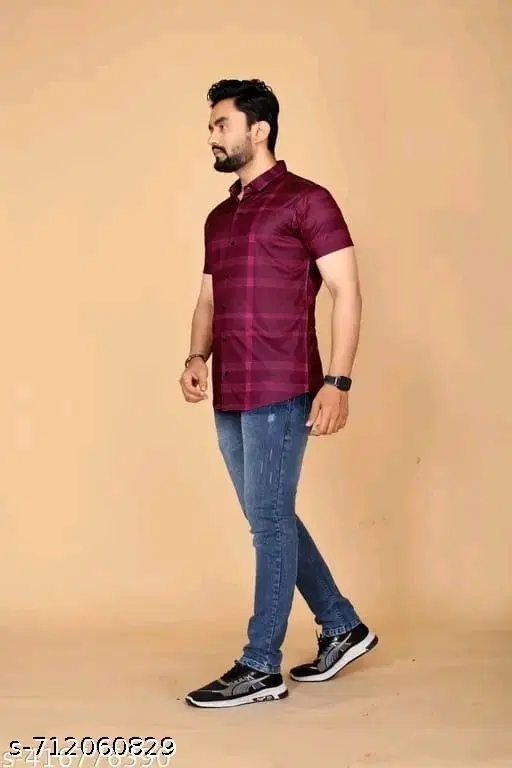 Printed Shirt for Men (Maroon, L)