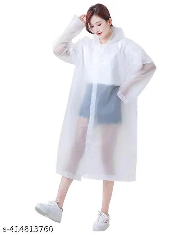 Polyester Rain Coat for Men & Women, White, Free Size