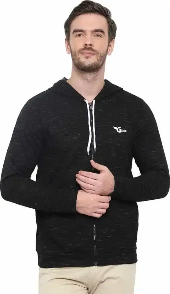 Glito Hooded Full Sleeve With Front Zip Open & Side Pocket Sweat Shirt For Men (Black, S)