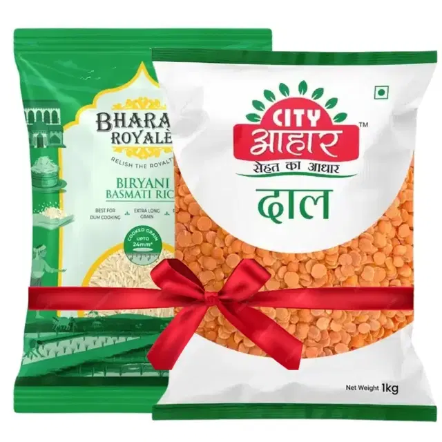 Bharat Royale Biryani Basmati Rice 900 g + City Aahar Masoor Dal 1 Kg