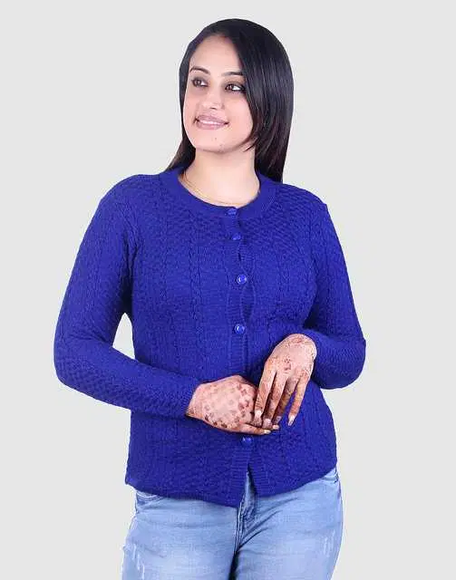 Women's Full Sleeves Cardigan (Blue, M) (M29)