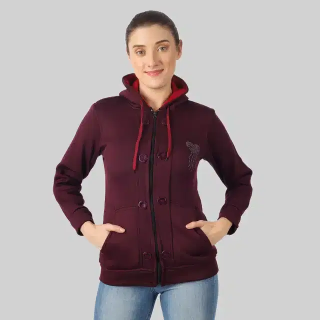 Full Sleeves Hooded Sweatshirt for Women (Wine, M)
