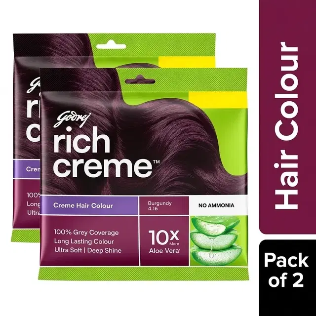 Godrej Rich Creme Hair Colour – Burgundy – 11 g+11 ml (Pack of 2)