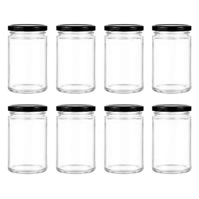 Afast 200 ML Glass Jar Round Shape,with Black Metal Color Cap Rust Proof Air Tight '[Pack of 8]