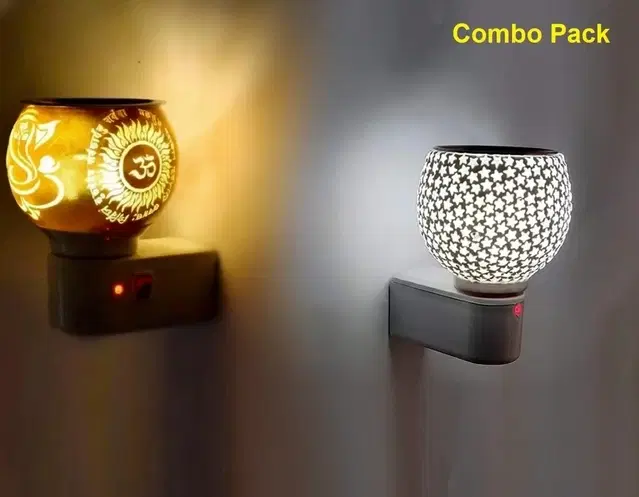 Kapoor Dani Electrical Camphor Diffuser Glass with On/Off Switch to Toggle Between Burner and Lamp Electrical Night Lamp for Office, Home (Star Kapurdani, Combo Pack)