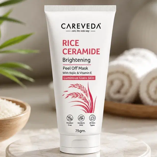 CareVeda Rice Ceramide Peel Off Mask For Korean Glass Skin | Kojic Acid & Vitamin E | 75 g