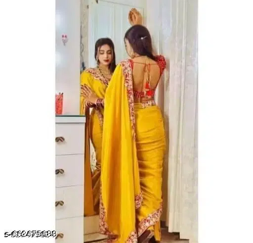 Dola Silk Embroidered Saree For Women, Yellow
