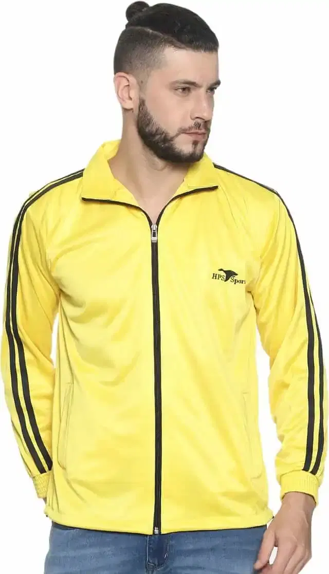HPS Sports Full Sleeve Solid mens Jacket (Light Yellow, M) (HP0287)