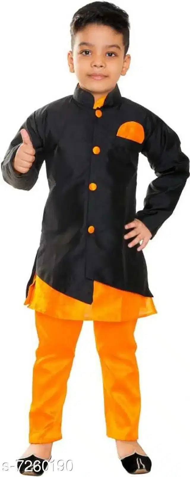 Sherwani Set for Boys (Black & Orange, 3-4 Years)
