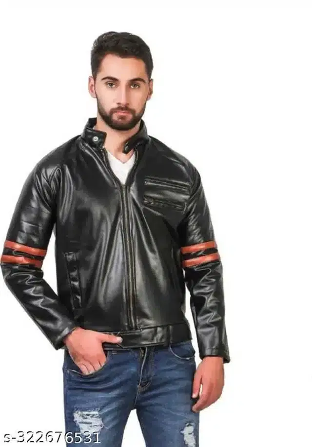 Synthetic Jacket for Men (Black, M)