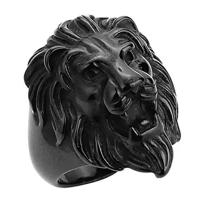 Roaring Lion Head Finger Ring for Men (Black)