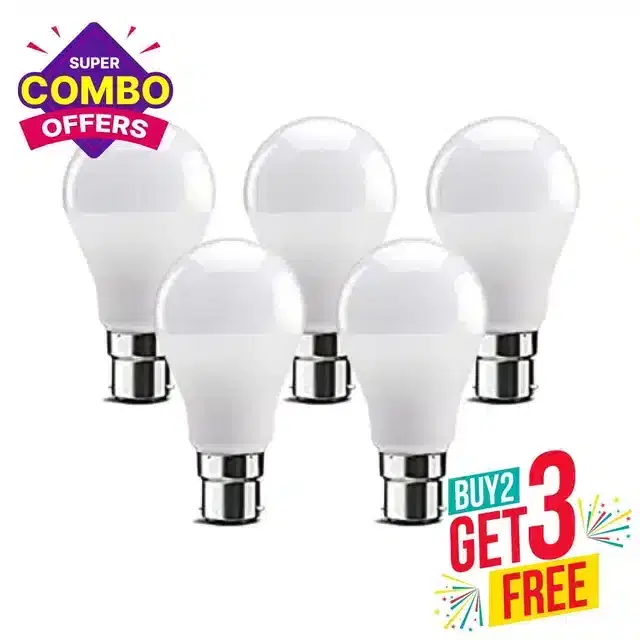 LED Bulb, Pack of 5, White, 9 W