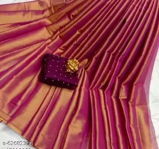 Silk Blend Solid Saree for Women, Orange ( 6.3 m)