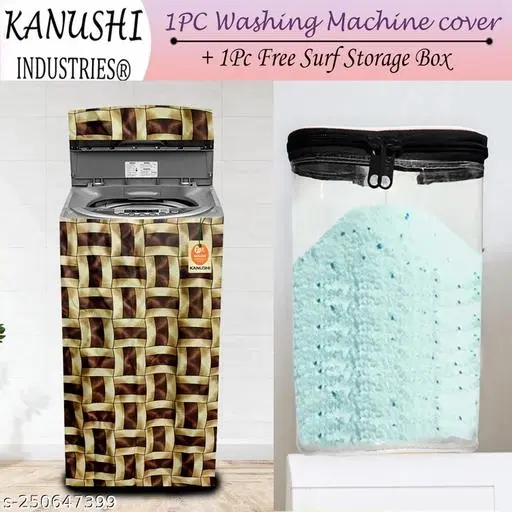 KANUSHI Industries® Washable & Dustproof Top Load Fully Automatic Washing Machine Cover + 1 Pc Surf Power Storage Box ( Suitable For 6 Kg, 6.5 kg, 7 kg, 7.5 kg)(WASMAC-BROWN-GOLDEN-LINE-FULLY+1-GIFT)