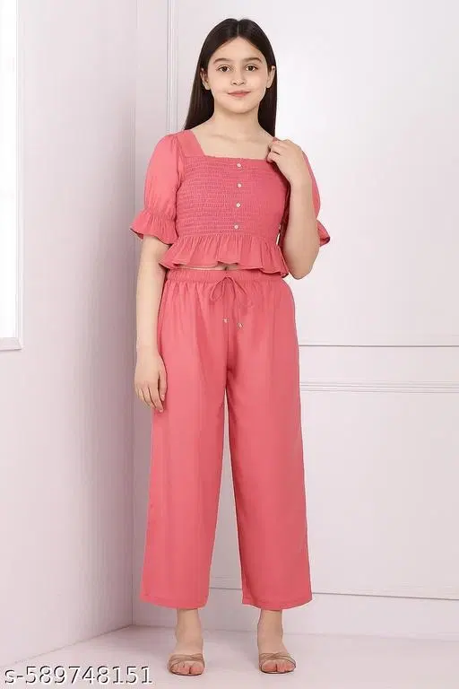 Palazzo Set for Kids (Peach, 13-14 Years)