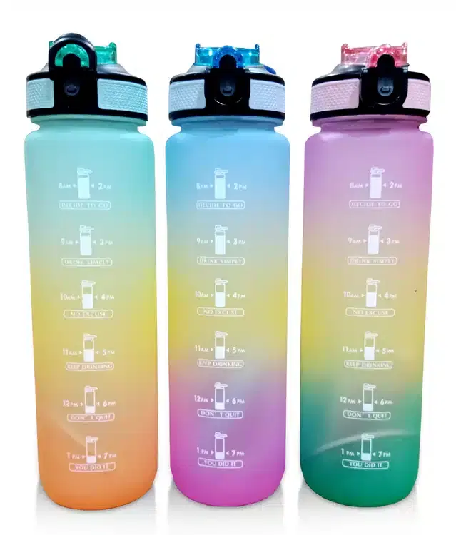 Plastic Water Bottles Set, Pack of 3, Multicolor, 1000 ml