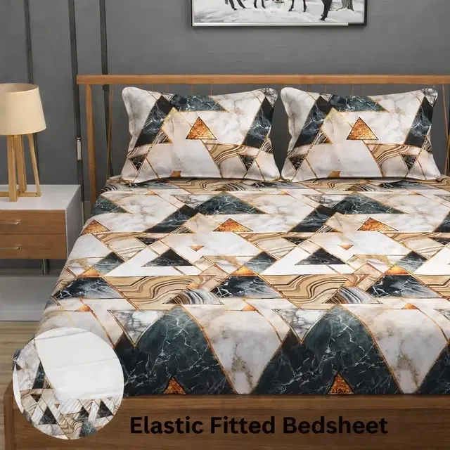 Microfibre Fitted Marble Bedsheet 78x72in Multicolor