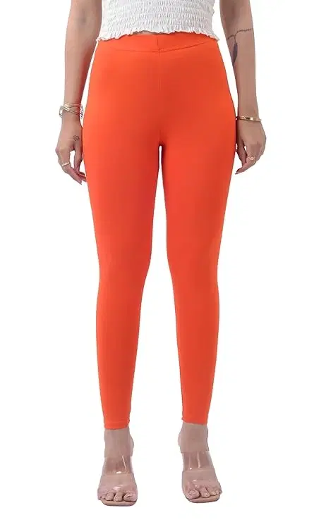 Rupa Cotton Lycra Ankle Length Legging for women, Bright Orange (Free Size)
