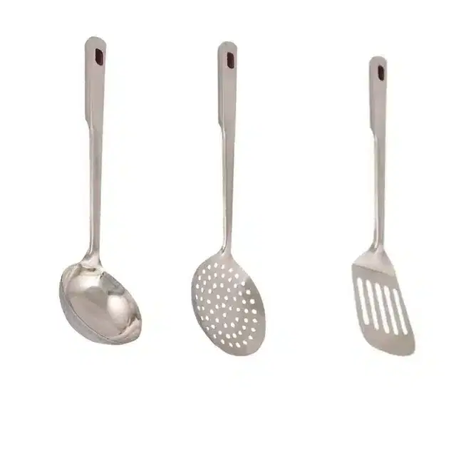 Combo of Stainless Steel Cooking & Serving Spoon Set, Pack of 3, Silver
