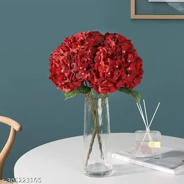 Polyester Artificial Flowers Bunch, Red, Pack of 5