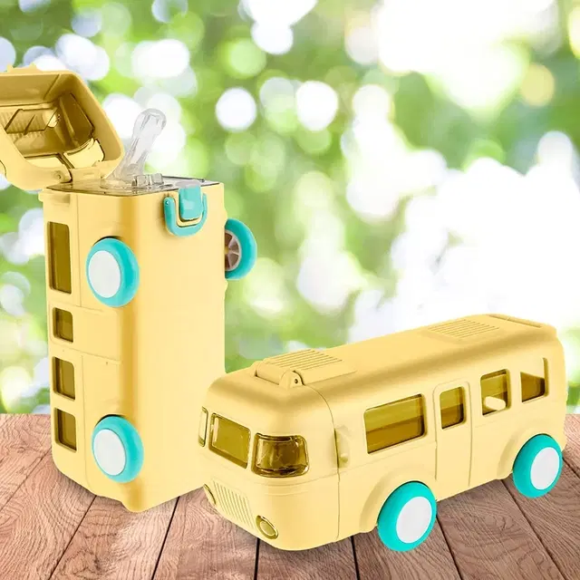 Plastic Bus Shape Sipper Bottle for Kids, Multicolor (1000 ml)