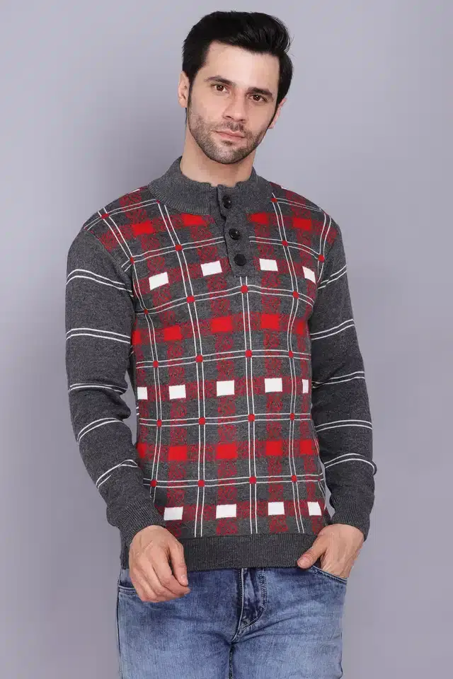 Full Sleeve Sweater for Men (Grey, XL) (J6)