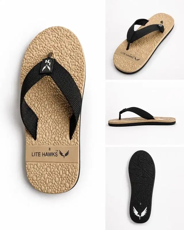 Colorblocked Mens Flipflops & Slippers (Beige & Black, 6)