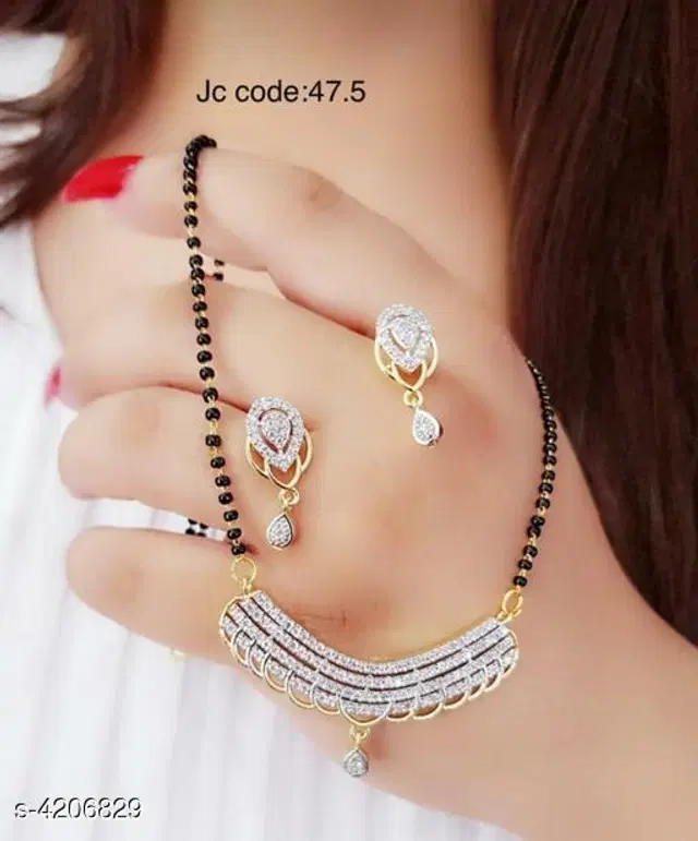 Alloy Mangalsutra with Earrings for Women, Set of 1 (Multicolor)