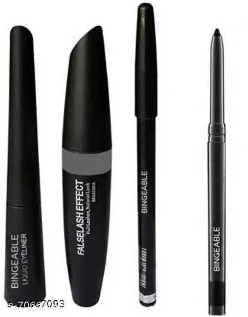 Black Waterproof, Smudge Proof Eyeliner with Mascara, Eyebrow Pencil and Kajal, Pack of 4, SE-28