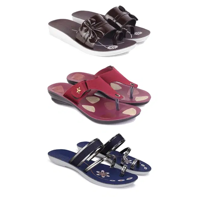 Flats for Women, Set of 3 (Multicolor, 5)