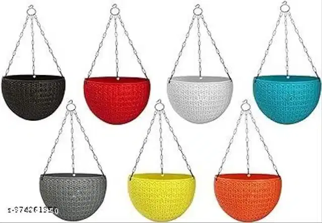Hanging Flower Pots with Metal Chain, Multicolor, Pack of 7