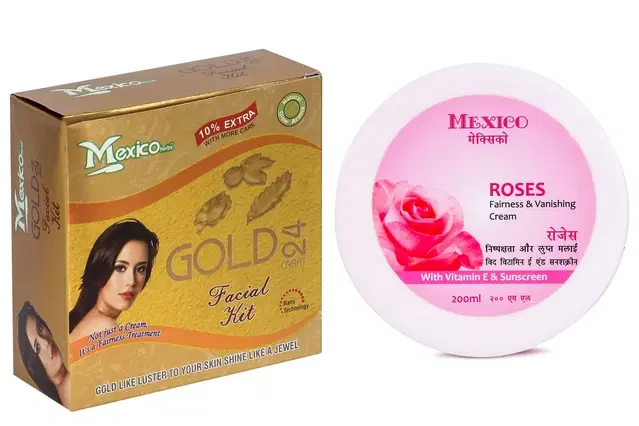 Maxico Herbs Gold Facial Kit with Rose Fairness Cream, Pack of 2