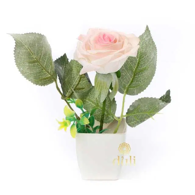 Duli Natural Looking Artificial Rose Flower Pot For Home Decoration, Pink, D-3