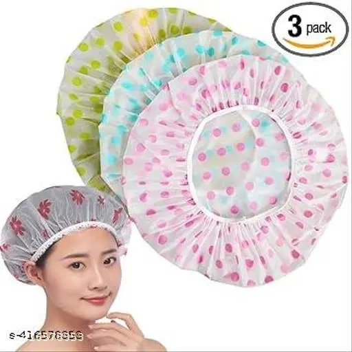 Plastic Waterproof Shower Caps, Multicolor, Pack of 3
